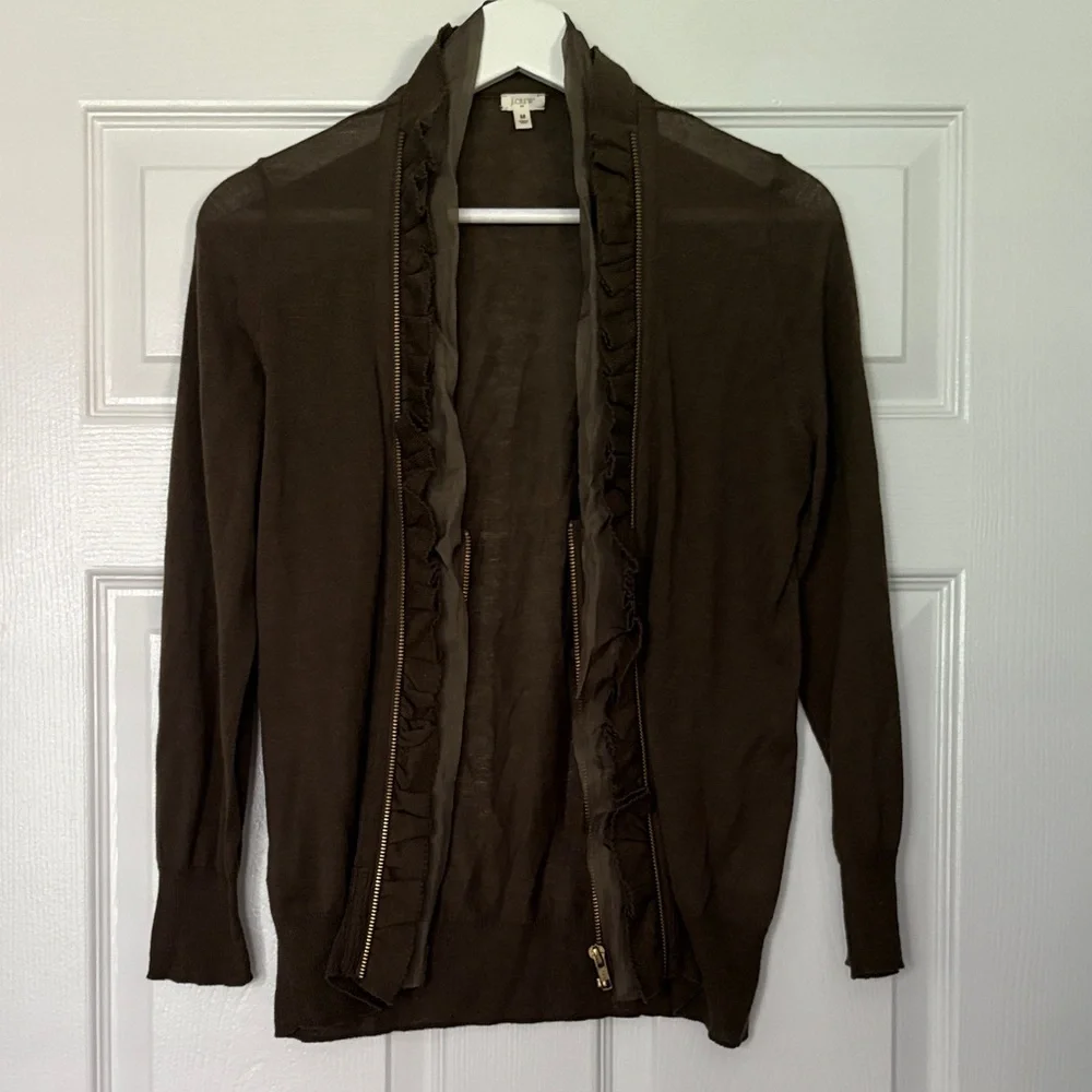 J.Crew Factory Olive Green Zipper Cardigan Size Medium